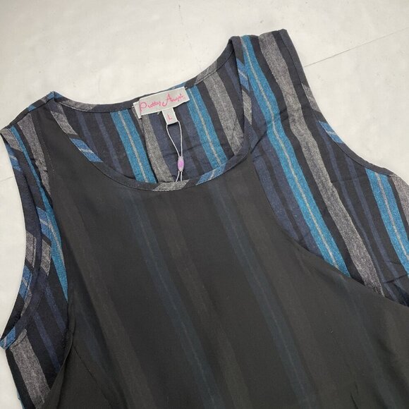 Pretty Angel Two Piece Multi layer Dress Tunic Women’s L Striped Teal Black - Picture 1 of 11
